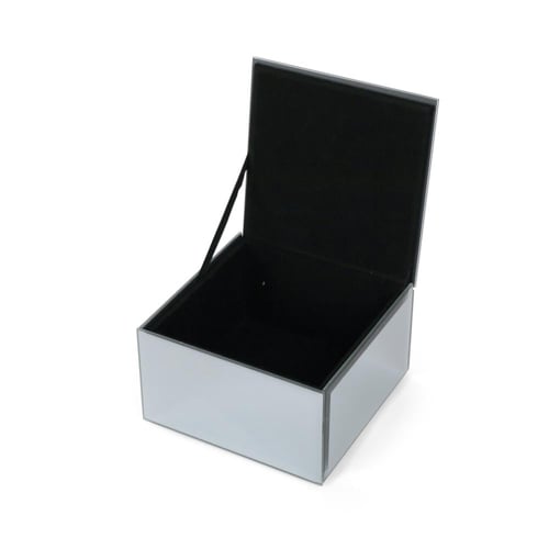 صندوق مرايا زجاجي مربع فاخر بمقبض كرستال - لون رما...