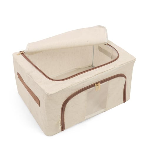 صندوق تخزين قماشي قابل للطي لون بيج | 40*30*20 سم