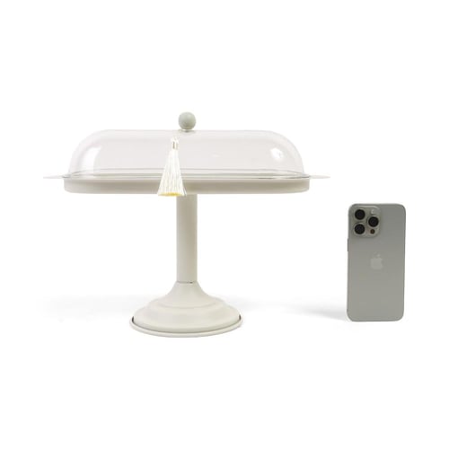 صينية تقديم بقاعدة مرتفعة و غطاء شفاف - لون بيج |...