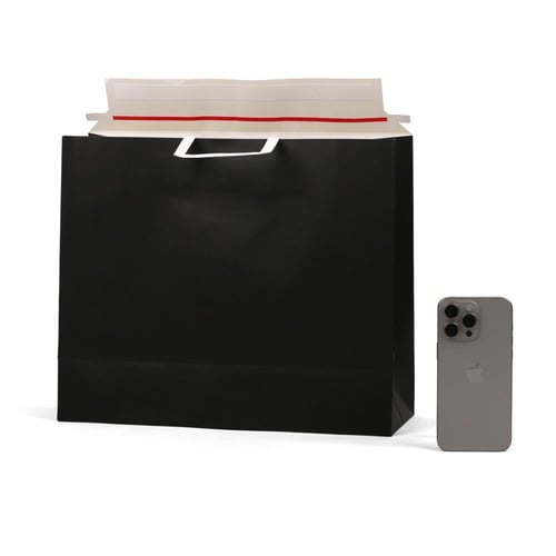كيس ورق لون أسود بلاصق للإغلاق ومسكة علوية لون أبي...
