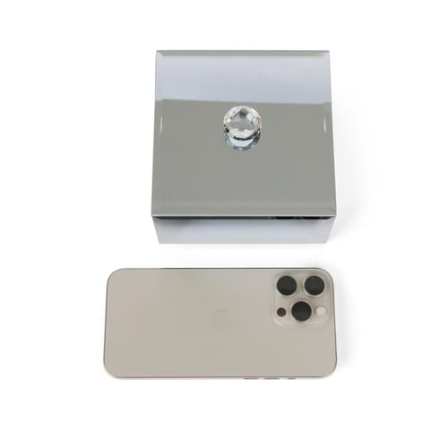 صندوق مرايا زجاجي مربع فاخر بمقبض كرستال - لون رما...