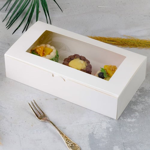 مجموعة (12) علبة بيضاء للفطائر والمخبوزات بتصميم ف...