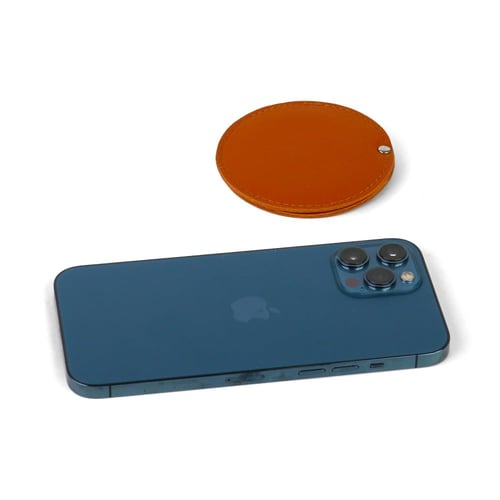 مرايا بغطاء جلد فاخرة دائرية الشكل لون بني -(6)