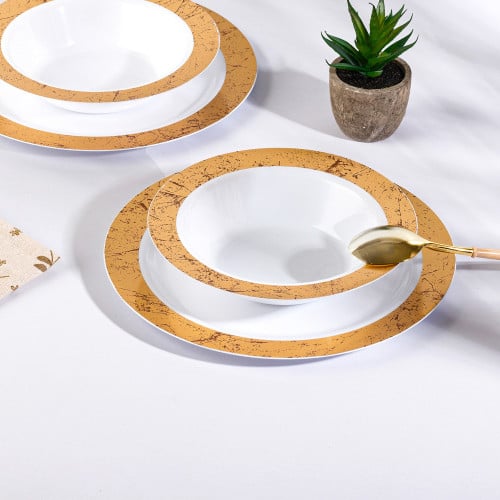 مجموعة (3) صحن بلاستيك فاخر باللون الأبيض و أطراف...