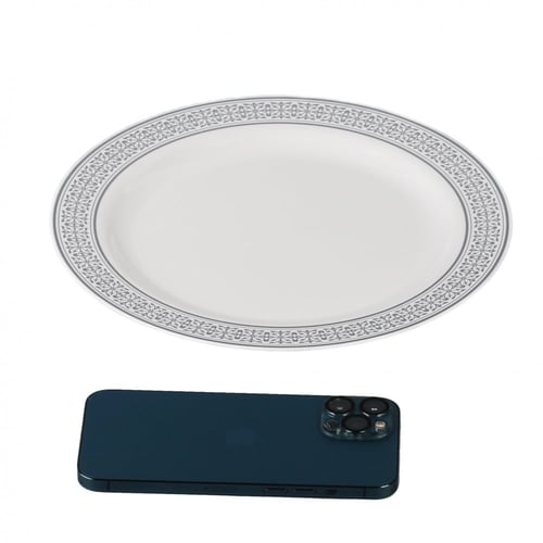 مجموعة (3) صحن بلاستيك أبيض فاخر بأطراف فضية| 25سم