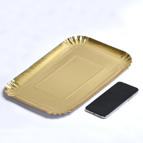 مجموعة (15) صحن ورق ذهبي مستطيل للحلويات والكيك |...