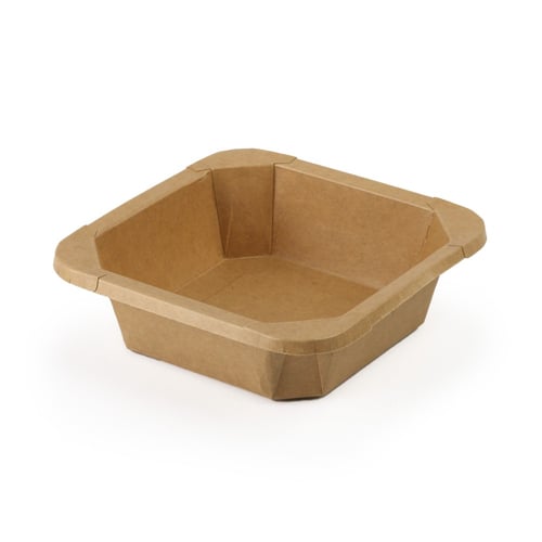 وعاء ورقية كرافت بني مربع مع غطاء شفاف - (25) حبة...
