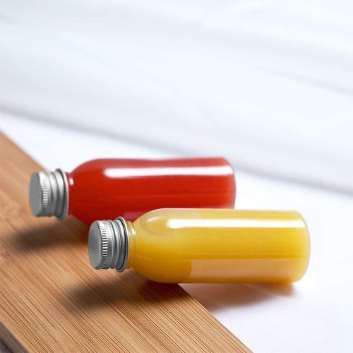 مجموعة (12) علبة بلاستيك للمشروبات بغطاء فضي - 55م...