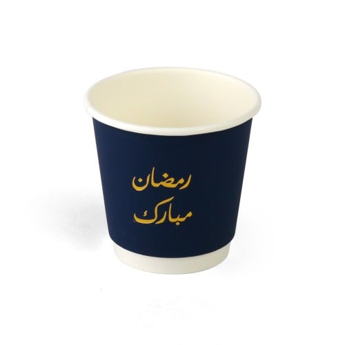 كوب ورق مخمل باللون الكحلي بعبارة " رمضان مبارك"-(...