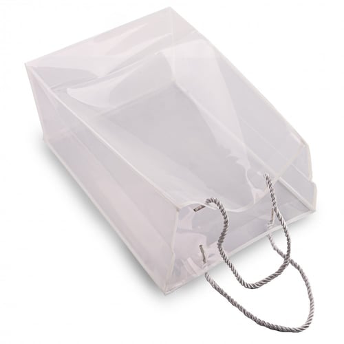 مجموعة (12) كيس بلاستيك شفاف للهدايا باطار أبيض