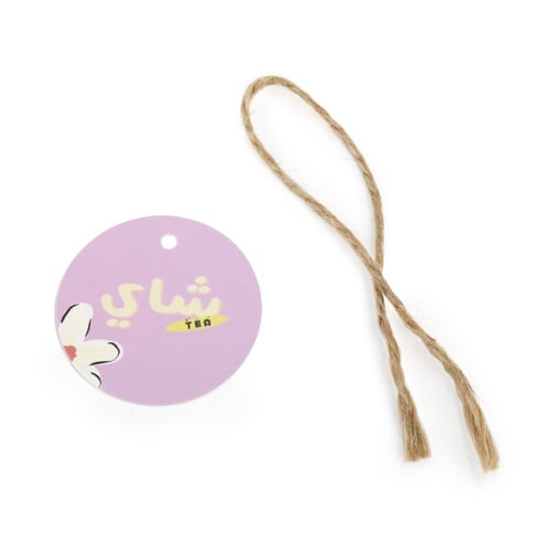 تعليقة شاي بلون موف وعبارة "شاي" - (12) حبة