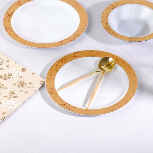 مجموعة (3) صحن بلاستيك فاخر باللون الأبيض و أطراف...