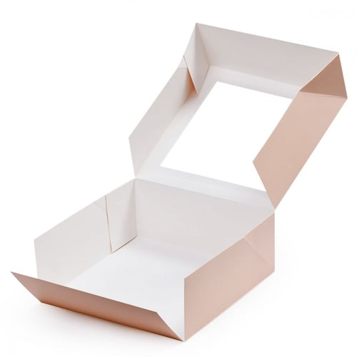 مجموعة (12) علبة كيك وردي بتصميم فاخر ونافذة شفافة