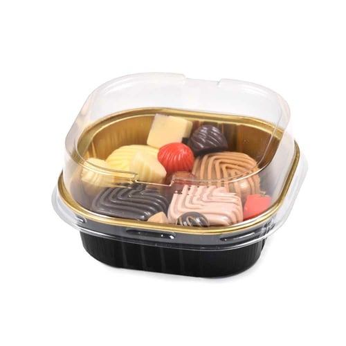 مجموعة ( 15 ) علبة ألمنيوم مربعة أسود/ذهبي وغطاء ش...