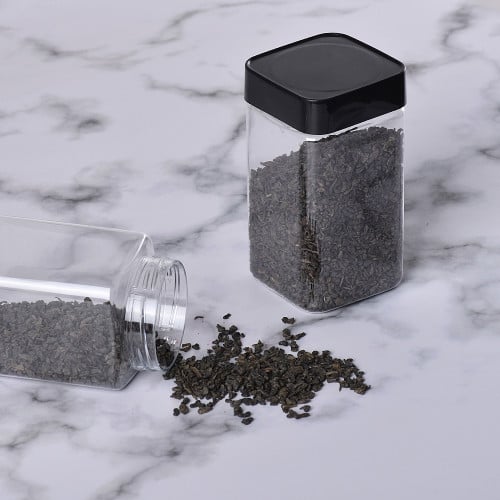 مجموعة (12) علبة بلاستيك فاخرة بغطاء أسود - 350 مل