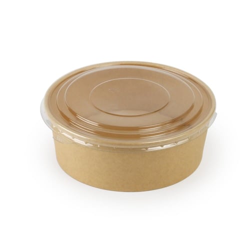 زبدية ورقية بني كرافت مع غطاء شفاف - (25) حبة | 44...