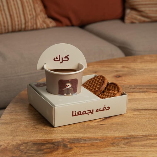 مجموعة (12) كرت للأكواب "كرك" بثيم شتوي - لون بيج...