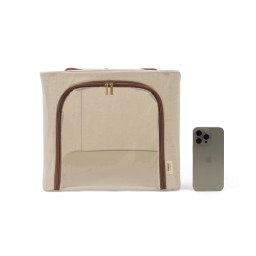 صندوق تخزين قماشي قابل للطي بنافذة شفافة لون بيج |...