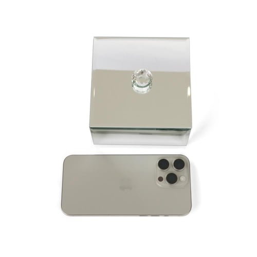 صندوق مرايا زجاجي مربع فاخر بمقبض كرستال - لون فضي