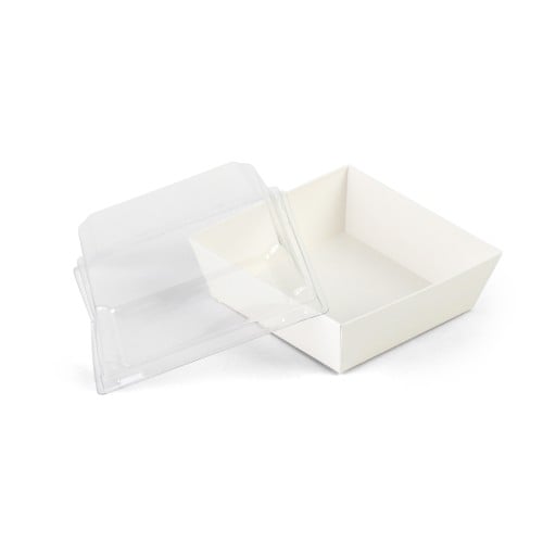 علب ورق بيضاء مربعة بغطاء منفصل شفاف -(10) حبة