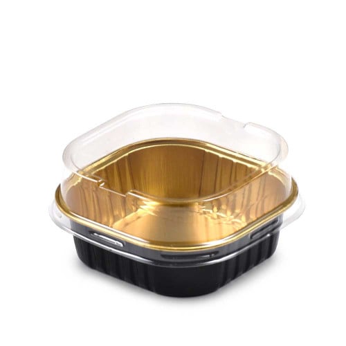 مجموعة ( 15 ) علبة ألمنيوم مربعة أسود/ذهبي وغطاء ش...