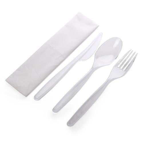 طقم (ملعقة + شوكة+سكين+ منديل) بلاستيك شفاف - (25)...