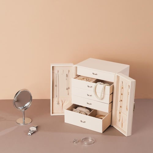 صندوق منظم مجوهرات (5) أدراج لون بيج