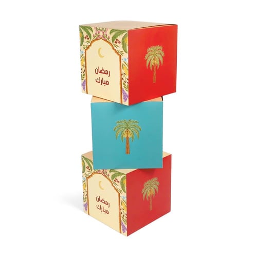 مجموعة (3) علب استقبال "رمضان مبارك" - باللون الأز...