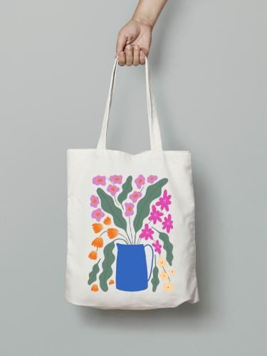 توت باق بطباعة مزهرية بألوان زاهية - لون بيج