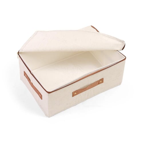 صندوق تخزين قماشي بسحاب لون بيج | 16*26*38 سم