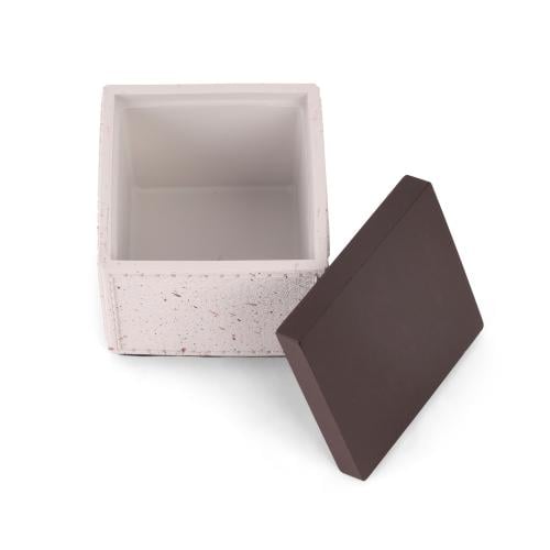 علبة سيراميك فاخرة بغطاء خشبي لون أبيض - (3) حبة