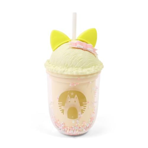 كوب مع مصاص بتصميم لامع باللون الأصفر