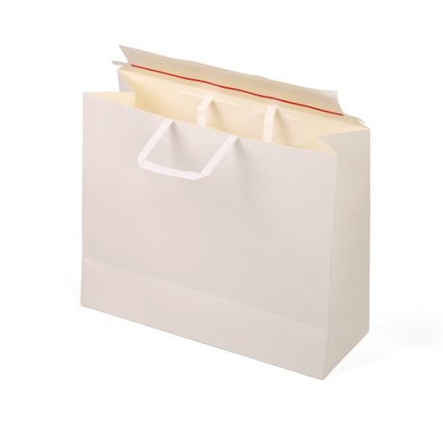 كيس ورق لون ابيض بلاصق للإغلاق ومسكة علوية لون أبي...