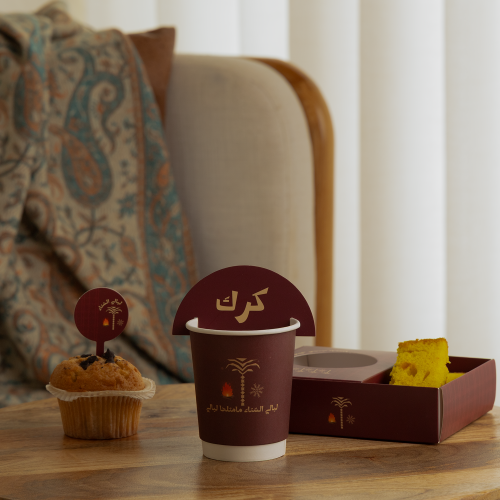 مجموعة (12) كرت للأكواب "كرك" بثيم شتوي - لون عودي