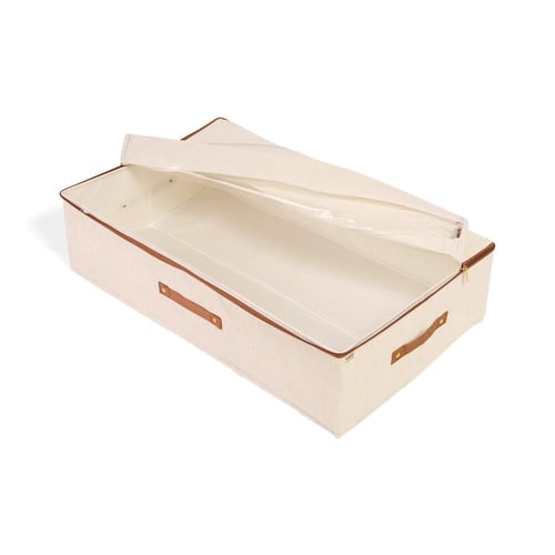 صندوق تخزين قماشي بسحاب للإغلاق لون بيج | 18*42*70...