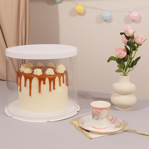 علبة دائرية شفافة للهدايا والكيك المرتفع بغطاء وقا...