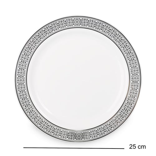 مجموعة (3) صحن بلاستيك أبيض فاخر بأطراف فضية| 25سم