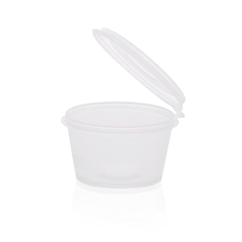 مجموعة (50) علبة بلاستيك شفافه للصوصات بغطاء متصل...