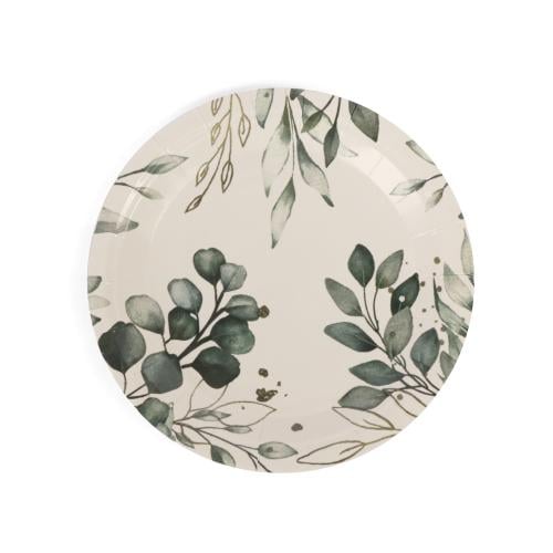 مجموعة (10) صحون ورقية طباعة أغصان لون أخضر | 7 أن...
