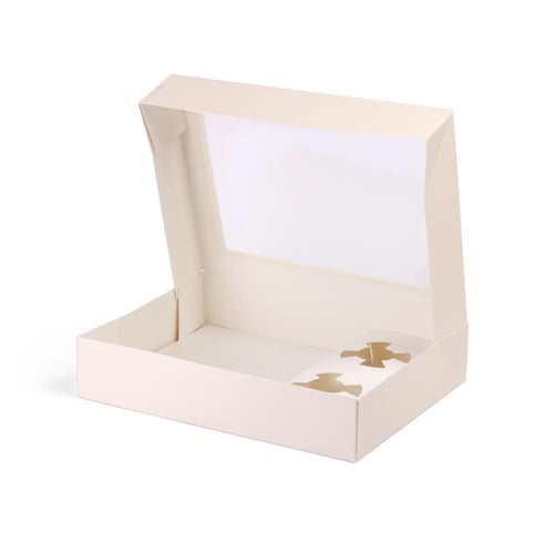 علبة شوكلاتة كبيرة فاخرة بنافذة شفافة لون بيج-(12)...