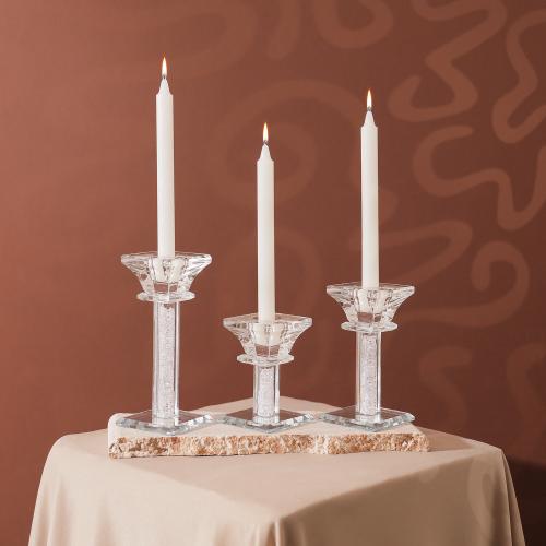 شمعدان/ حامل شمعة صغير زجاجي فاخر بكريستال أبيض