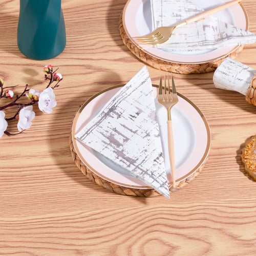 مجموعة (20) منديل أبيض فاخر بنمط فضي - طبقتين