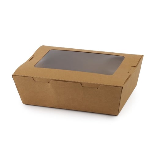 علب ورق كرافت بني بغطاء متصل ونافذة شفافة - (25) ح...