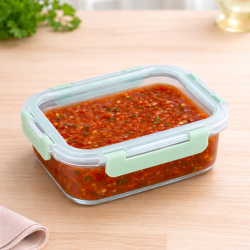 حافظة طعام زجاجية مع غطاء محكم الإغلاق لون أخضر 37...