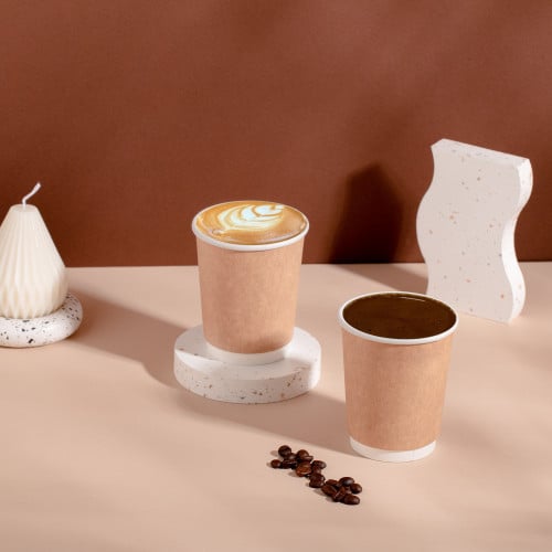 مجموعة (25) كوب ورق كرافت فاخر بطبقتين | 9 انز