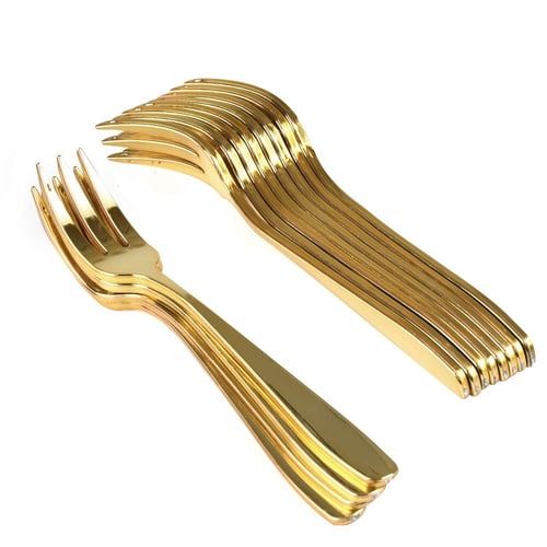 مجموعة (12) شوكة بلاستيك ذهبية