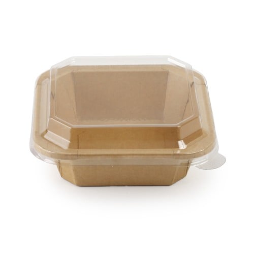 وعاء ورقية كرافت بني مربع مع غطاء شفاف - (25)حبة |...