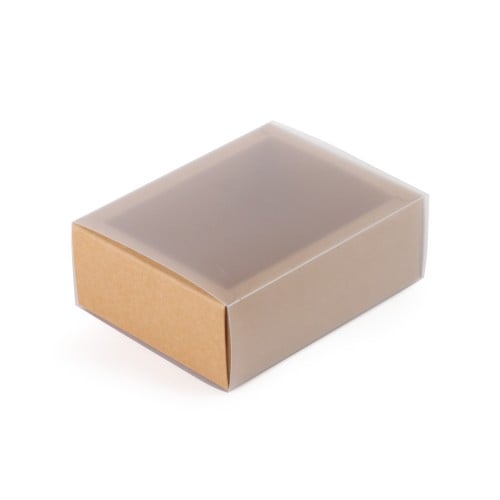 علب ورقية بلون بني وغطاء شفاف قابل للسحب - (12) حب...