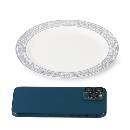 مجموعة (6) صحن بلاستيك فاخر باللون الأبيض ونقوش فض...