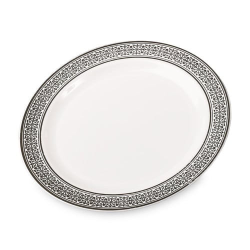 مجموعة (6) صحن بلاستيك فاخر باللون الأبيض ونقوش فض...